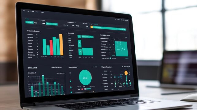 Digital dashboard showcasing energy efficiency data from renewable sources, with clean technology visuals
