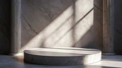 Elegant circular marble platform with soft shadows, highlighting the serene beauty of modern architecture.