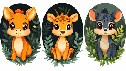 Cute Animals Sit in Jungle Greenery Wildlife