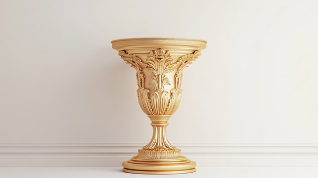 An elegant golden pedestal showcasing intricate details, perfect for enhancing decor in any stylish interior.