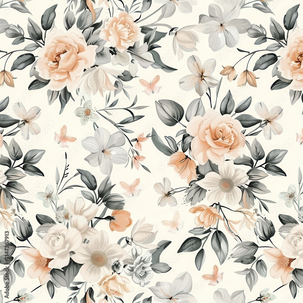 Leinwandbilder elegant floral pattern with soft tones and intricate detailing suitable for textiles or wallpaper de