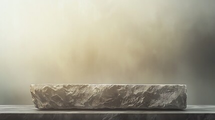 A textured stone slab on a table with a soft, blurred background, ideal for food photography and presentations.