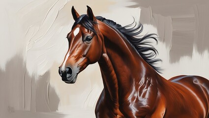 Capture the timeless beauty and strength of horses with this exquisite oil painting portrait. This piece showcases a majestic horse with detailed brushstrokes, highlighting the sheen of its coat.