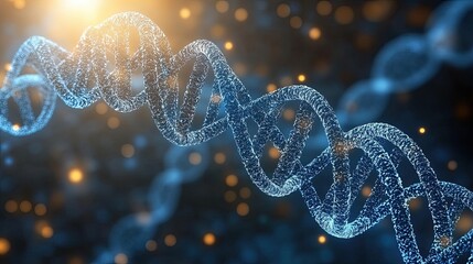 Obraz premium Abstract representation of a DNA double helix structure illuminated with light effects in a scientific background