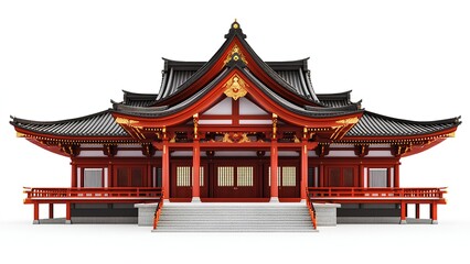 Obraz premium Traditional Japanese Shinto Shrine - Elegant Architecture Isolated on White Background