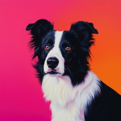 Fototapeta premium Beautiful Border Collie Dog Portrait with Vibrant Color Background