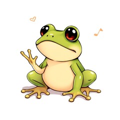 cartoon frog with heart eyes sitting on the ground.