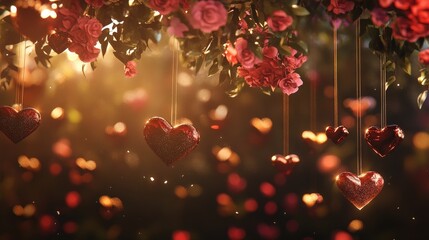 Obraz premium Enchanting Romantic Setting with Hearts and Flowers in Soft Light