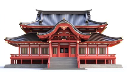 Fototapeta premium Traditional Japanese Shinto Shrine - Elegant Architecture Isolated on White Background