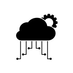 cloud server icon with gears, simple flat style, illustration, logo sign symbol pictogram template, for ui or ux isolated on white for mobile app, editable