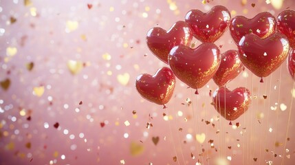 Obraz premium Colorful Heart Balloons Floating with Glitter and Confetti Background
