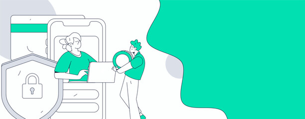 Online shopping payment security character flat vector concept operation hand drawn illustration

