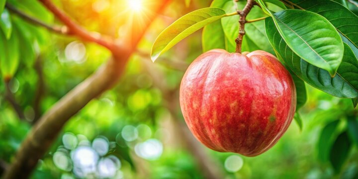 Beautiful Elephant apple also known as Chalta fruit hanging on tree in South East Asia , Chalta, Dillenia indica, tropical fruit