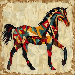 Abstract Geometric Native American Style Horse Painting.