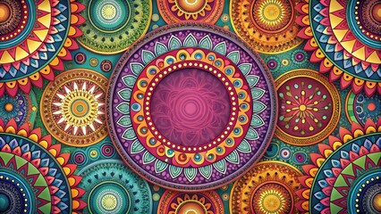 Colorful Indian traditional patterns with intricate circle designs , Indian, traditional, decorated,circle, patterns