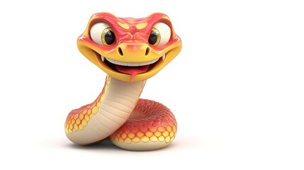  Smiling Chinese New Year Snake in 3D Cartoon Style, Isolated on a White Background, Featuring Vibrant Colors and Festive Charm for Lunar New Year Celebrations