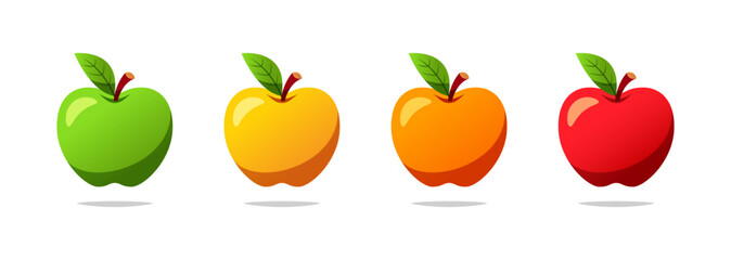 Illustration of a yellow, red and green apple side by side isolated on a white background