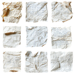 Crumpled Paper with Handwritten Notes and Sketches Isolated on transparent background