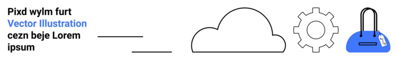 Cloud icon next to a gear and a padlock, representing secure cloud storage and settings. Ideal for cybersecurity, cloud solutions, data protection, IT services, digital security, technology