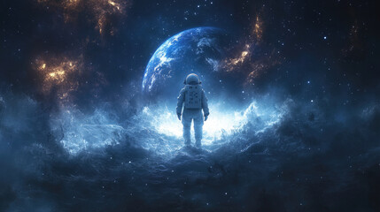 Obraz premium Astronaut Floating in Space Near Earth