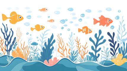 Vibrant underwater ecosystem with colorful fish and sea plants