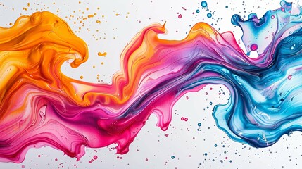 Fototapeta premium Abstract Fluid Acrylic Painting: Vibrant Swirls of Orange, Pink, and Blue