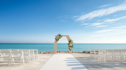 The ceremony area is surrounded by chairs and a white carpet