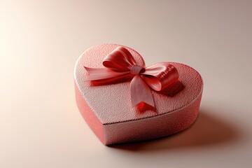 Heart-shaped gift box beautifully detailed in 3D with an elegant ribbon,
