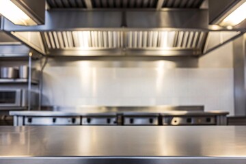 table top with blurred empty kitchen background can be used for mocking up or display product to make advertising	
