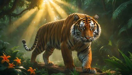 Tiger in a misty jungle