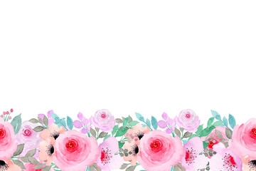 Watercolor flowers frame, background for design template.