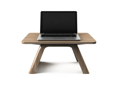 Realistic 3d design of real laptop table for one person isolate on white background
