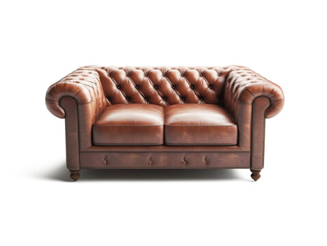 Realistic 3d design of real fabric sofa for one person, vintage style isolate on white background