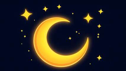 Naklejka premium crescent moon with exaggerated curves and sparkling stars in a cartoon animation style