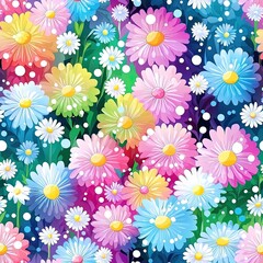 Obraz premium Spring Floral Flower Daisies Seamless Pattern Texture