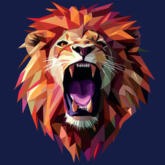 Colorful Low Poly Roaring Lion Vector illustration