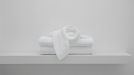 Minimalist display of white towels bathroom setting still life photography clean environment close-up view spa concept