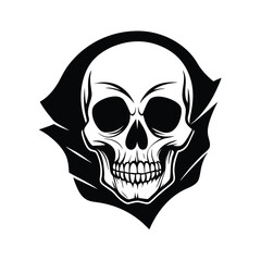 A human skull partially visible through a dark, jagged hole, with eerie, hollow eyes staring out, creating a chilling, mysterious, and ominous visual effect.