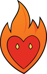 A heart symbol surrounded by flames, representing passionate love that burns intensely and powerfully, conveying a sense of heat, desire, and uncontainable emotion.