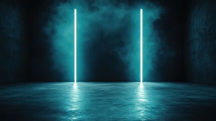 Obraz premium Abstract Teal Neon Lights in a Dark Room