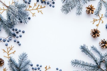 Minimalist Christmas Frame with Winter Greenery and Decorative Elements for Holiday Greetings and Seasonal Designs