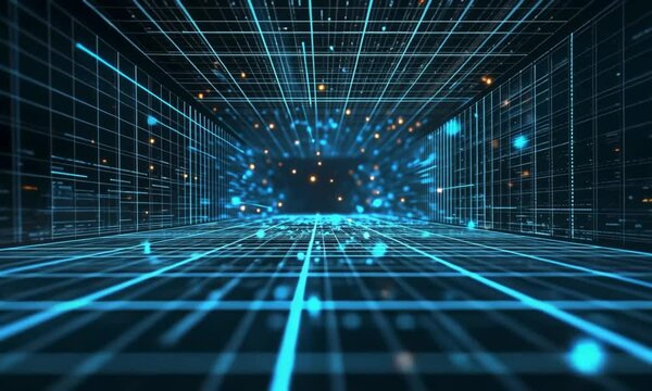 A mesmerizing digital artwork depicting a tunnel of light and data streams.  It evokes a sense of futuristic travel and technological advancement. loop video 4k
