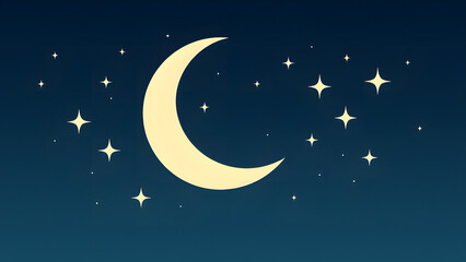 Naklejka premium Crescent moon and twinkling stars in flat style, featuring clean lines and simple shapes