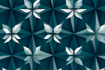 Classic Blue Kaleidoscope Pattern Flower on Teal Background for Home Decor, Branding, Packaging, Textile Design, Digital Art, Ads, Social Media, Stationery