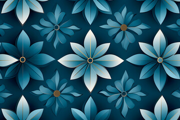 Obraz premium Classic Blue Kaleidoscope Pattern Flower on Teal Background for Home Decor, Branding, Packaging, Textile Design, Digital Art, Ads, Social Media, Stationery