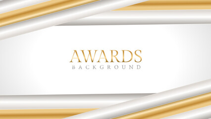 Awards background with gold and silver ribbons, perfect for ceremonies, certificates, presentations, and promotions. Modern and luxurious design exuding prestige and professionalism