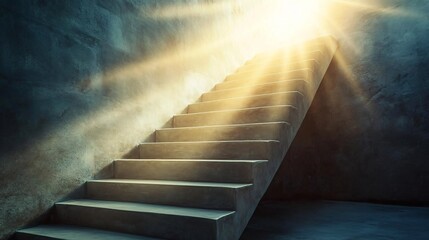 an inspiring upward path with a radiant staircase, embodying symbolic progress and the essence of achieving success