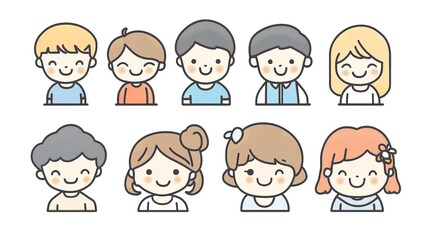 cute family icons, Korean style, thick line strokecartoon stick figure, white background, simplelines, flat illustration, simple colors, 