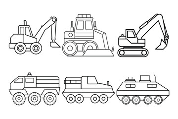  A set of Vehicles line art vector illustration 