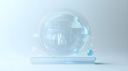 Obraz premium Data Graph Icon, Whitelblue Aesthetic, Detailed Octane Render, Transparent Frosted Glass Texture, Industrial Studio Lighting.